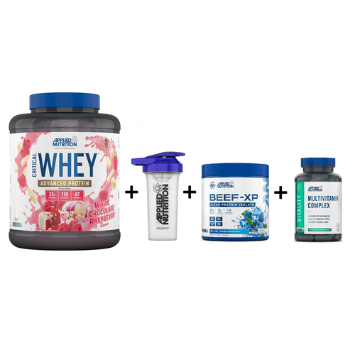 Applied Nutrition Critical Whey + Shaker + Beef XP 150 g + Multivitamin Complex 90 kapszula.